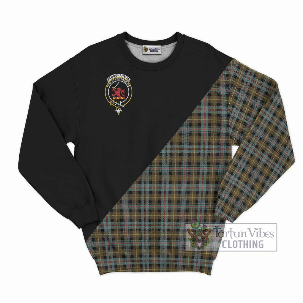 Farquharson Weathered Tartan Sweatshirt with Family Crest and Military Logo Style - Tartanvibesclothing Shop