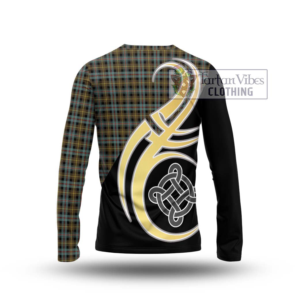 Farquharson Weathered Tartan Long Sleeve T-Shirt with Family Crest and Celtic Symbol Style - Tartan Vibes Clothing