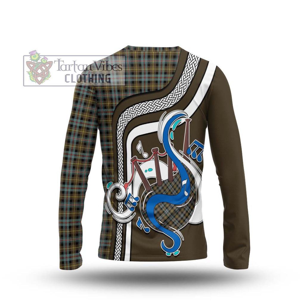 Tartan Vibes Clothing Farquharson Weathered Tartan Long Sleeve T-Shirt with Epic Bagpipe Style