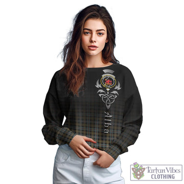 Farquharson Weathered Tartan Sweatshirt Featuring Alba Gu Brath Family Crest Celtic Inspired