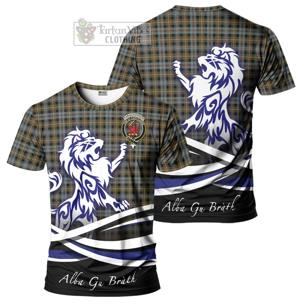 Tartan Vibes Clothing Farquharson Weathered Tartan Cotton T-shirt with Alba Gu Brath Regal Lion Emblem