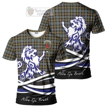 Farquharson Weathered Tartan Cotton T-shirt with Alba Gu Brath Regal Lion Emblem