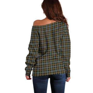 Farquharson Weathered Tartan Off Shoulder Women Sweater with Family Crest