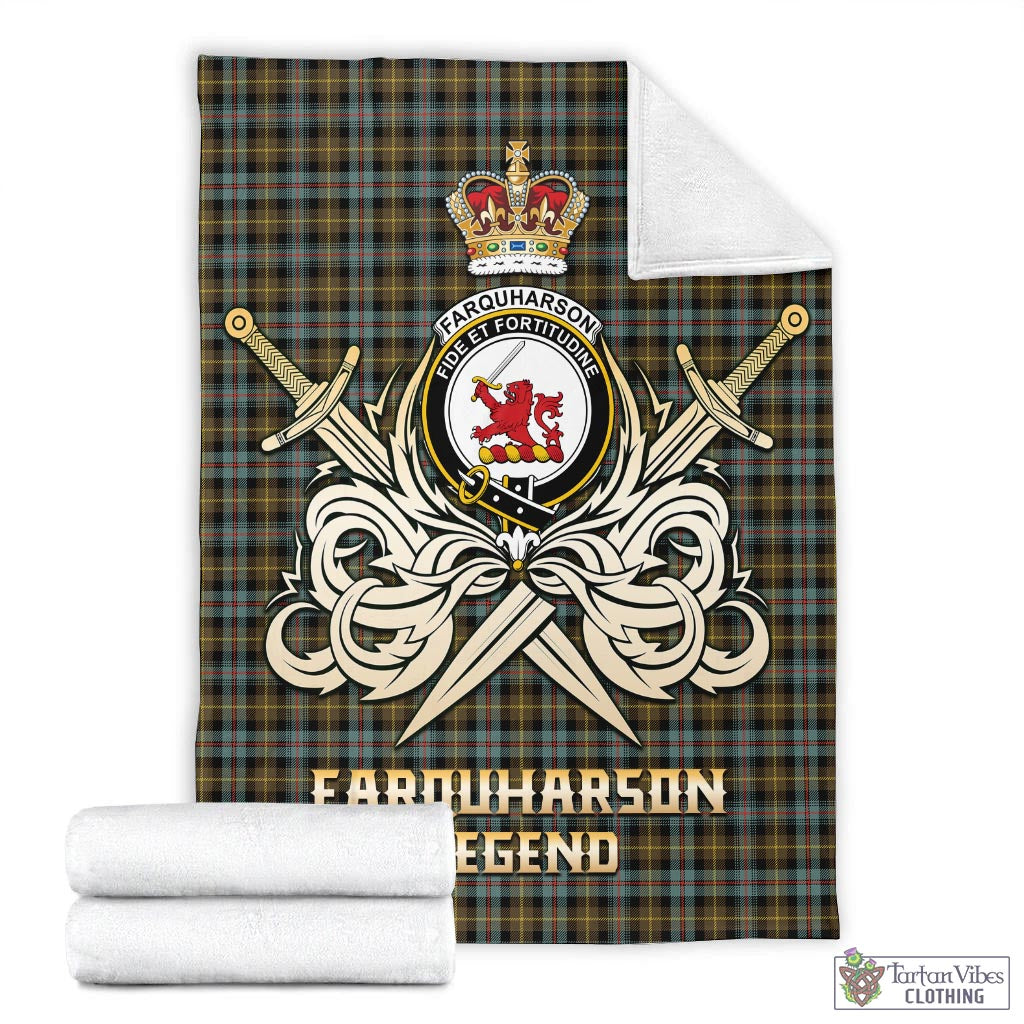 Tartan Vibes Clothing Farquharson Weathered Tartan Blanket with Clan Crest and the Golden Sword of Courageous Legacy