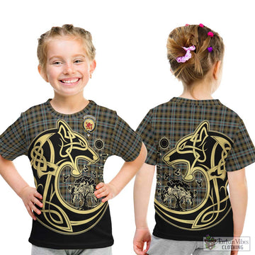 Farquharson Weathered Tartan Kid T-Shirt with Family Crest Celtic Wolf Style