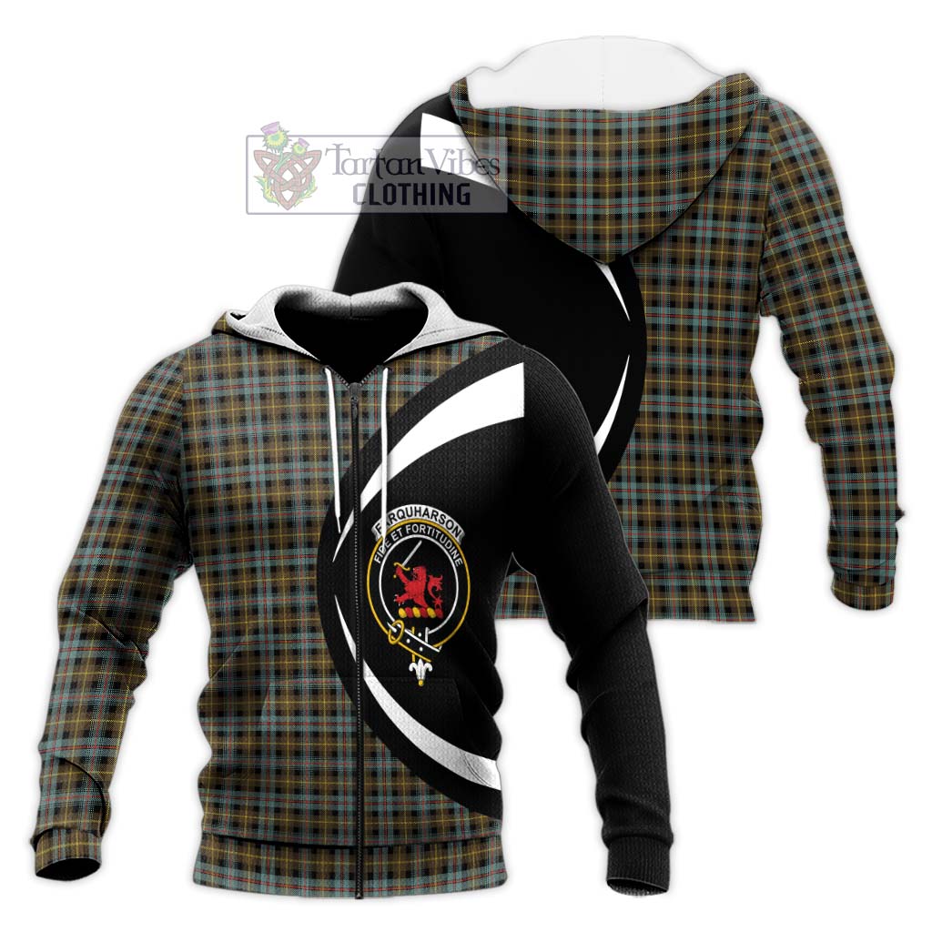 Tartan Vibes Clothing Farquharson Weathered Tartan Knitted Hoodie with Family Crest Circle Style