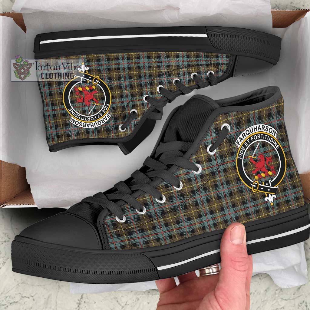 Tartan Vibes Clothing Farquharson Weathered Tartan High Top Shoes with Family Crest