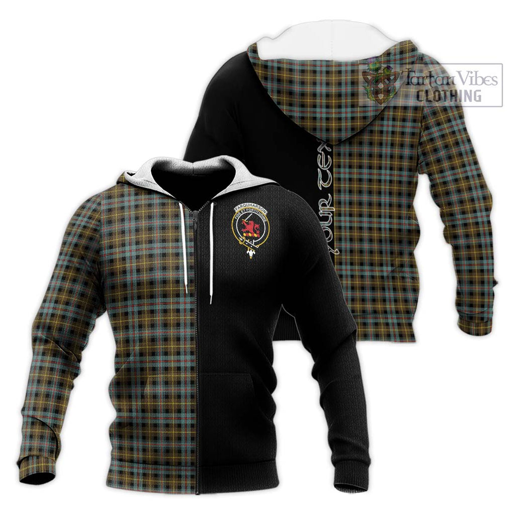 Farquharson Weathered Tartan Knitted Hoodie with Family Crest and Half Of Me Style Unisex Knitted Zip Hoodie - Tartanvibesclothing Shop