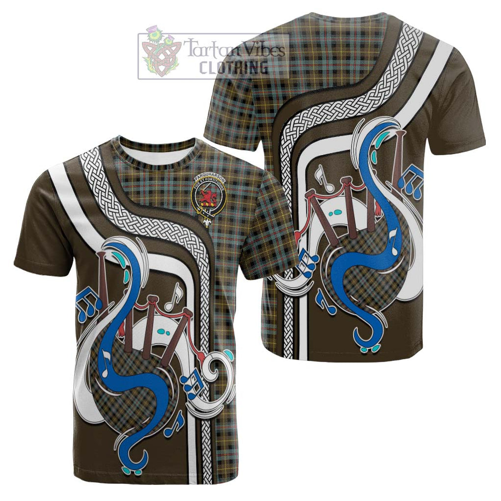 Tartan Vibes Clothing Farquharson Weathered Tartan Cotton T-shirt with Epic Bagpipe Style