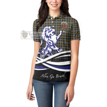 Farquharson Weathered Tartan Women's Polo Shirt with Alba Gu Brath Regal Lion Emblem