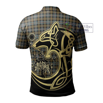 Farquharson Weathered Tartan Polo Shirt with Family Crest Celtic Wolf Style