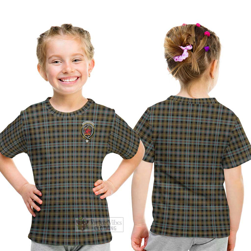 Farquharson Weathered Tartan Kid T-Shirt with Family Crest - Tartanvibesclothing Shop