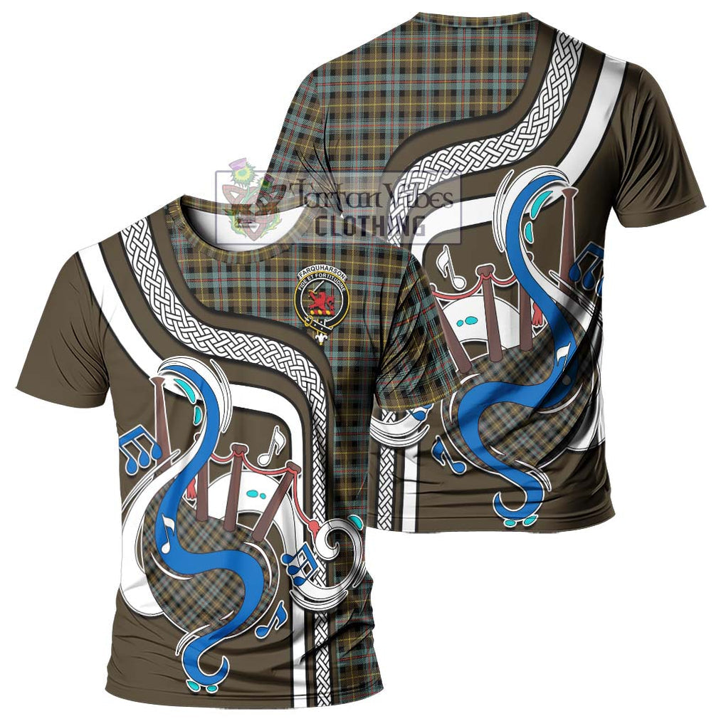 Farquharson Weathered Tartan T-Shirt with Epic Bagpipe Style - Tartanvibesclothing Shop