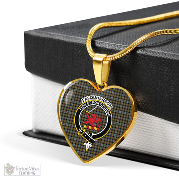 Farquharson Weathered Tartan Heart Necklace with Family Crest