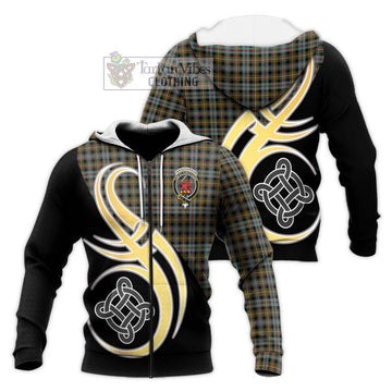 Farquharson Weathered Tartan Knitted Hoodie with Family Crest and Celtic Symbol Style