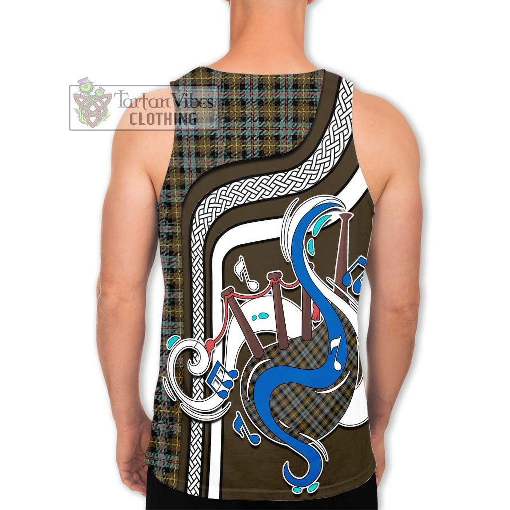 Farquharson Weathered Tartan Men's Tank Top with Epic Bagpipe Style - Tartanvibesclothing Shop