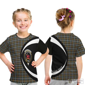 Farquharson Weathered Tartan Kid T-Shirt with Family Crest Circle Style