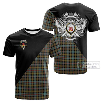 Farquharson Weathered Tartan Cotton T-shirt with Family Crest and Military Logo Style