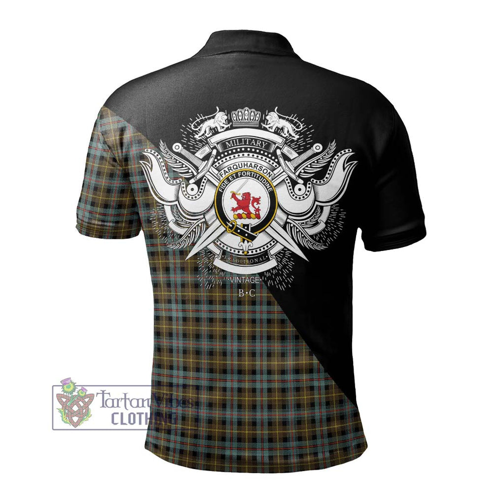 Farquharson Weathered Tartan Polo Shirt with Family Crest and Military Logo Style - Tartanvibesclothing Shop