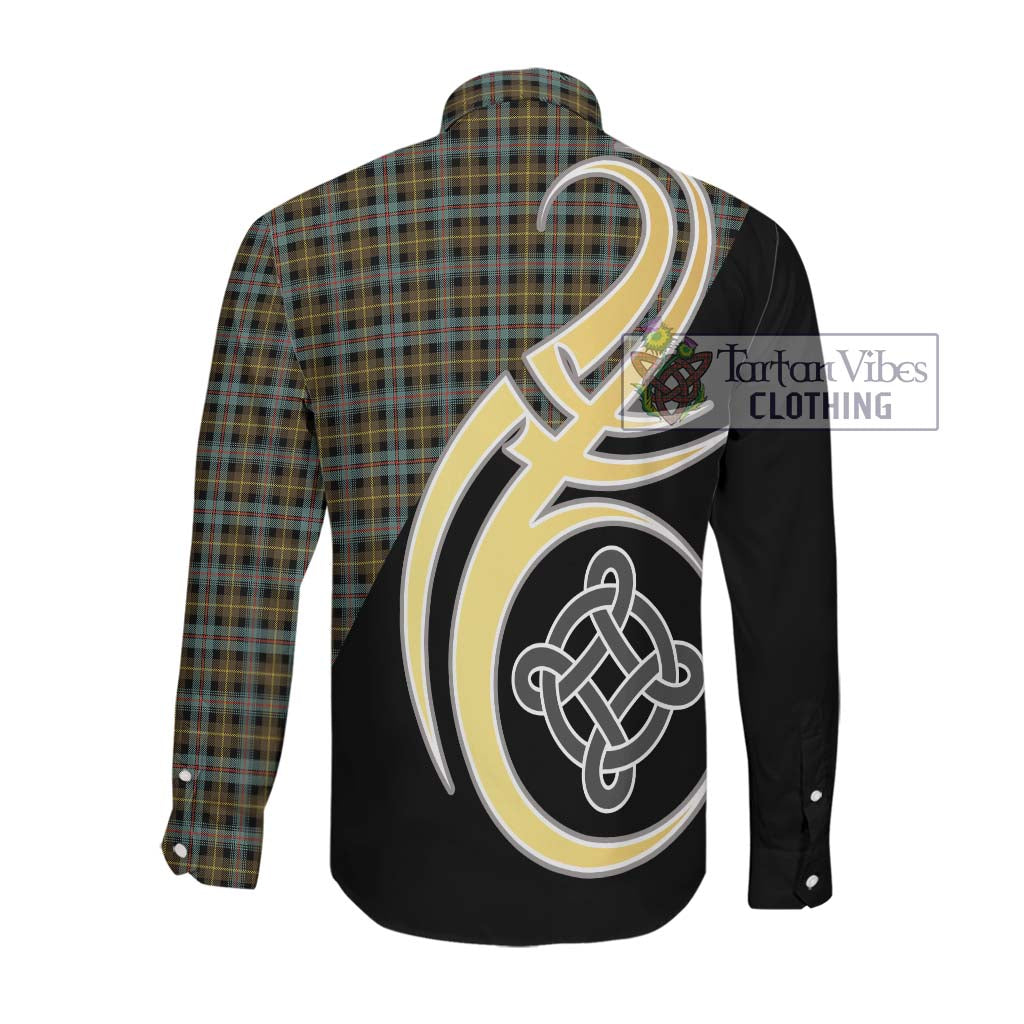 Farquharson Weathered Tartan Long Sleeve Button Shirt with Family Crest and Celtic Symbol Style Men's Shirt - Tartan Vibes Clothing