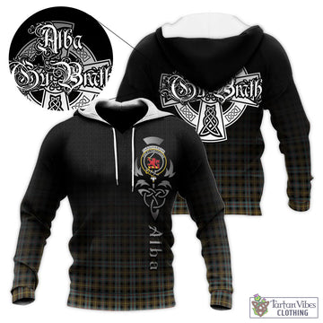 Farquharson Weathered Tartan Knitted Hoodie Featuring Alba Gu Brath Family Crest Celtic Inspired