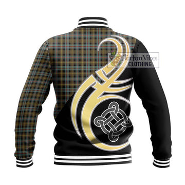 Farquharson Weathered Tartan Baseball Jacket with Family Crest and Celtic Symbol Style