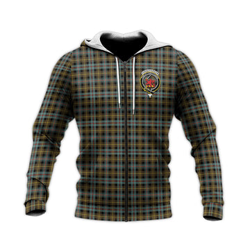Farquharson Weathered Tartan Knitted Hoodie with Family Crest