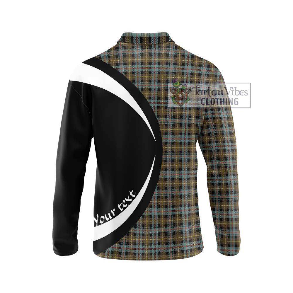 Farquharson Weathered Tartan Long Sleeve Polo Shirt with Family Crest Circle Style - Tartan Vibes Clothing