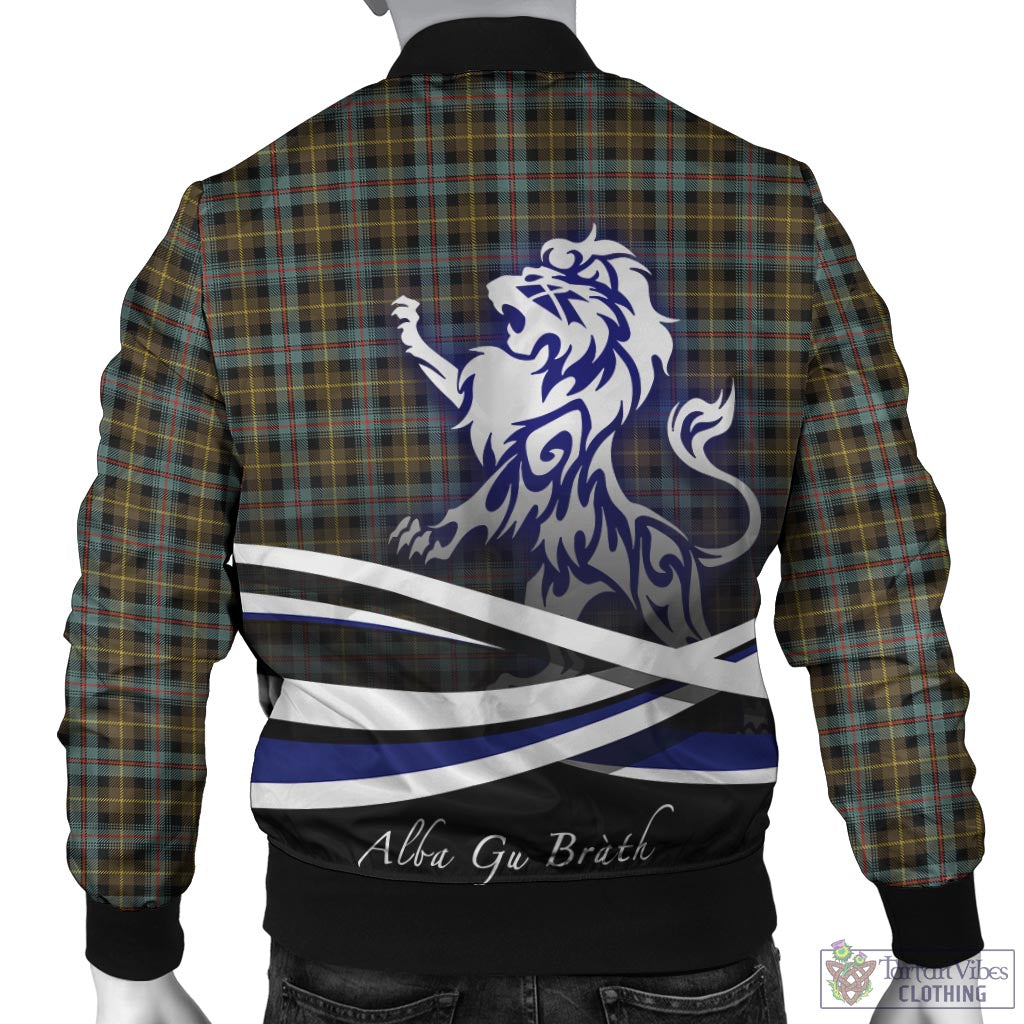 Tartan Vibes Clothing Farquharson Weathered Tartan Bomber Jacket with Alba Gu Brath Regal Lion Emblem