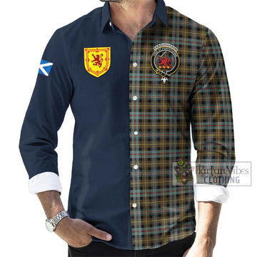 Farquharson Weathered Tartan Long Sleeve Button Shirt Alba with Scottish Lion Royal Arm Half Style