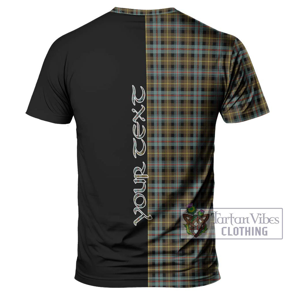 Farquharson Weathered Tartan T-Shirt with Family Crest and Half Of Me Style - Tartanvibesclothing Shop