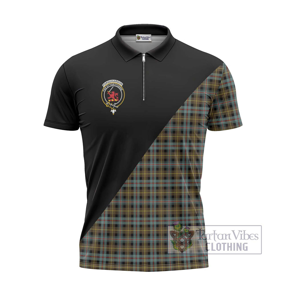 Farquharson Weathered Tartan Zipper Polo Shirt with Family Crest and Military Logo Style - Tartanvibesclothing Shop