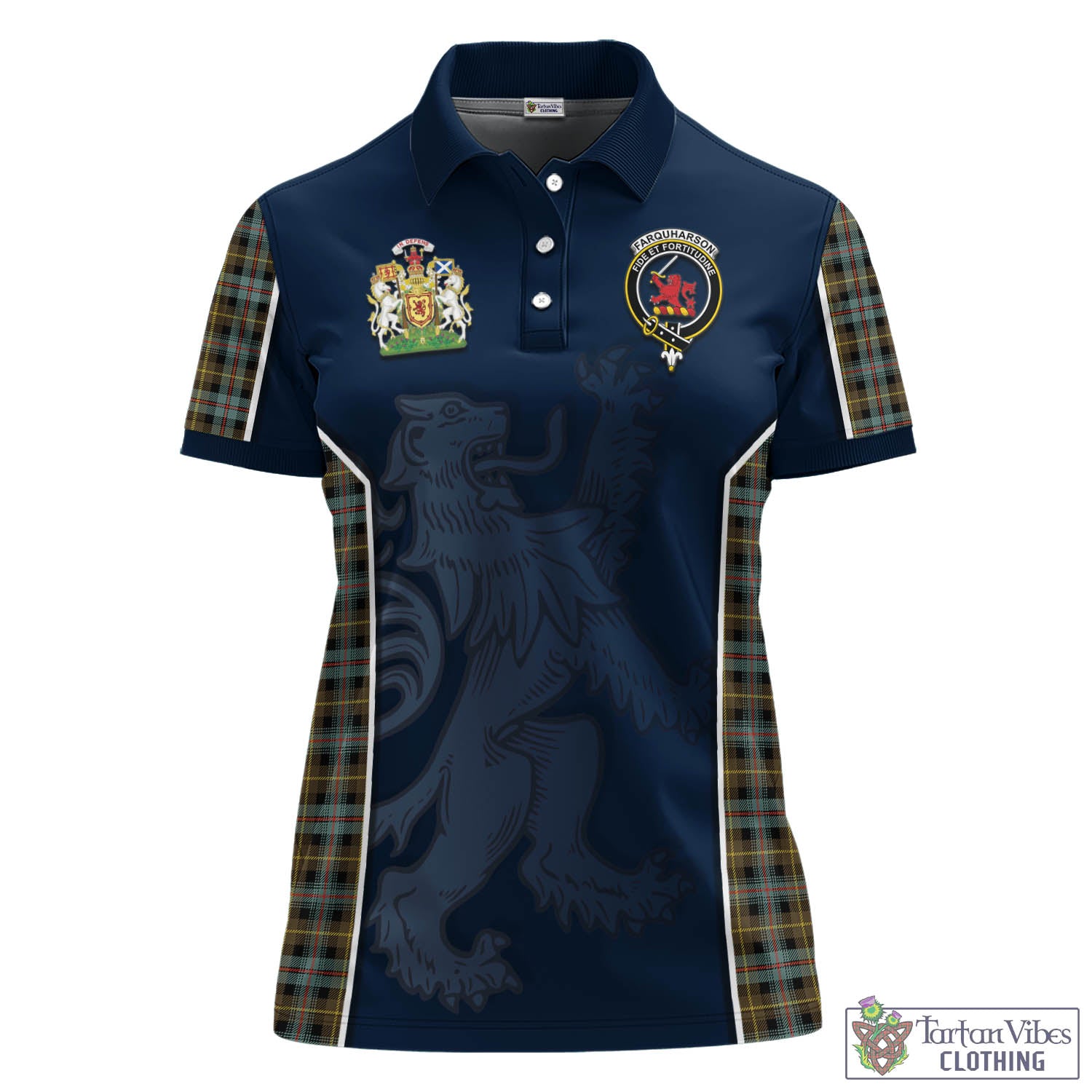 Farquharson Weathered Tartan Women's Polo Shirt with Family Crest and Lion Rampant Vibes Sport Style - Tartan Vibes Clothing