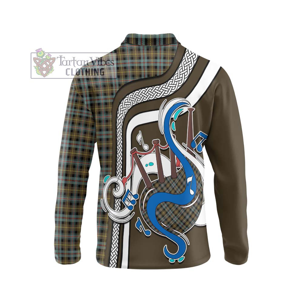 Tartan Vibes Clothing Farquharson Weathered Tartan Long Sleeve Polo Shirt with Epic Bagpipe Style