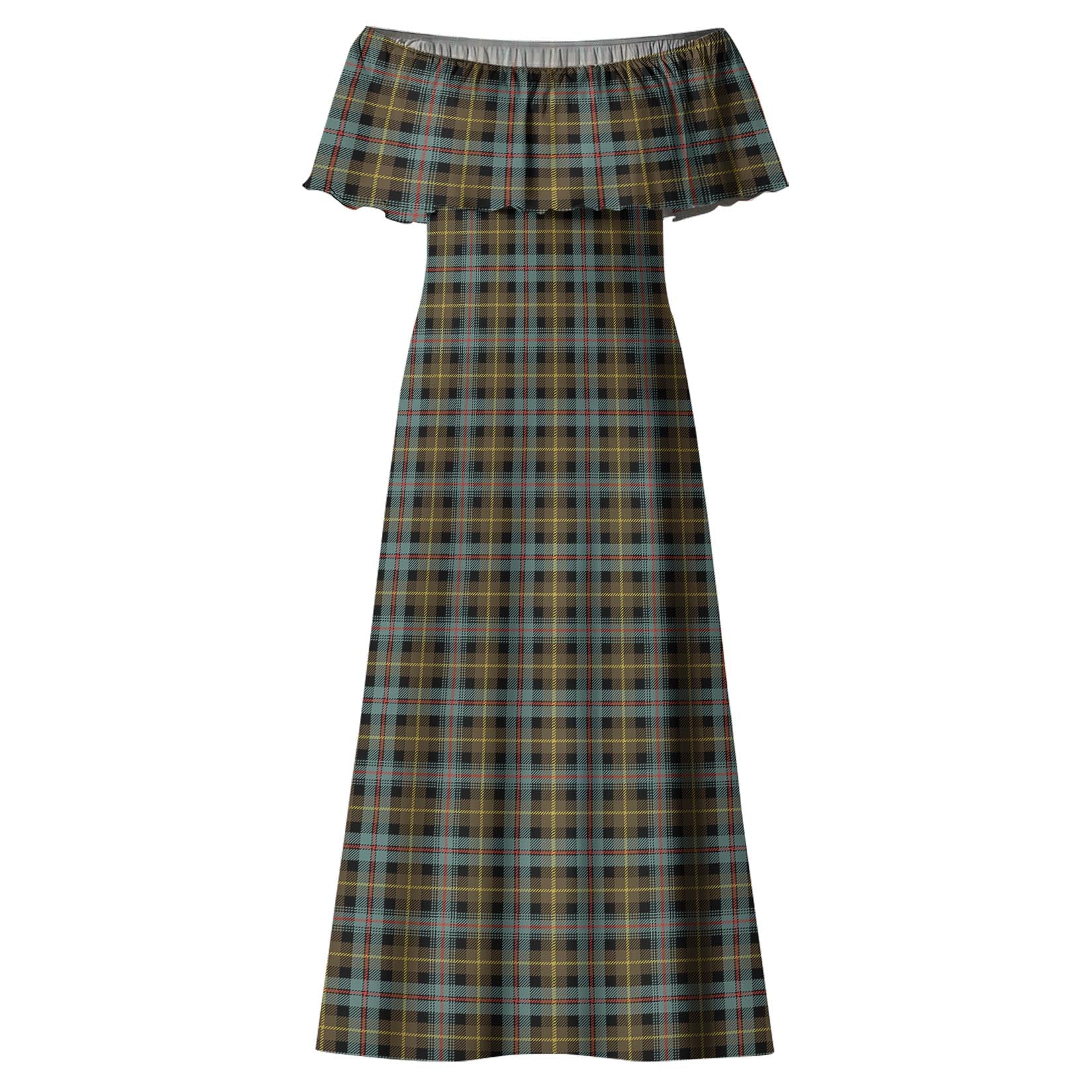 Farquharson Weathered Tartan Off Shoulder Long Dress - Tartanvibesclothing