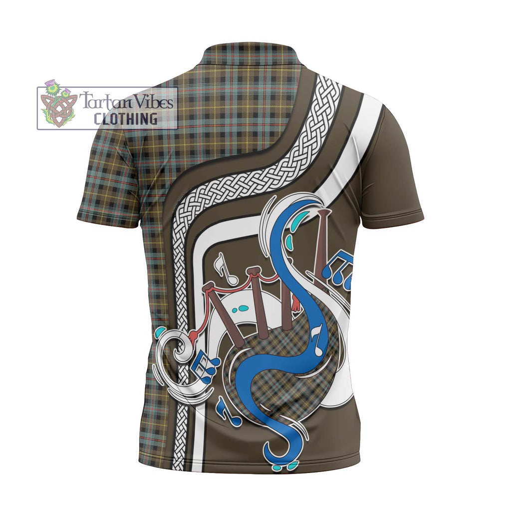 Farquharson Weathered Tartan Zipper Polo Shirt with Epic Bagpipe Style - Tartanvibesclothing Shop