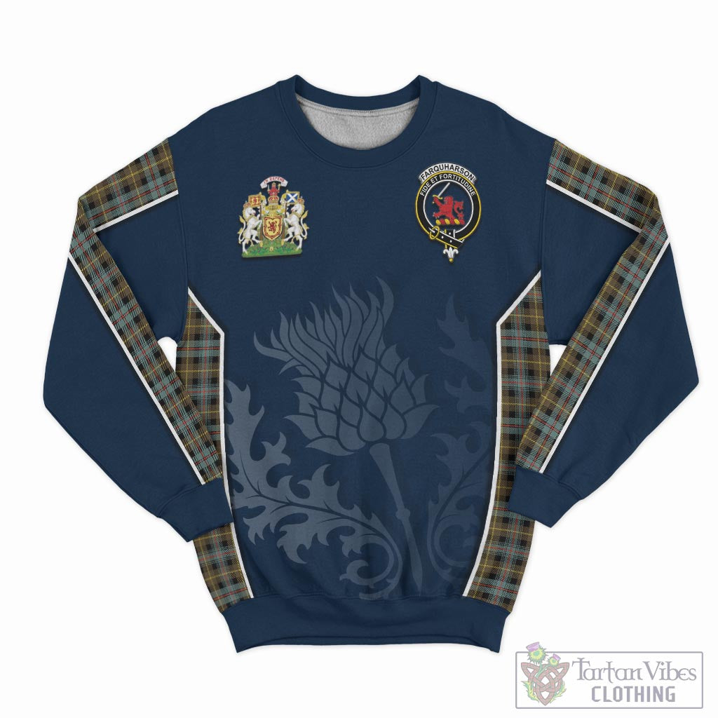 Tartan Vibes Clothing Farquharson Weathered Tartan Sweatshirt with Family Crest and Scottish Thistle Vibes Sport Style