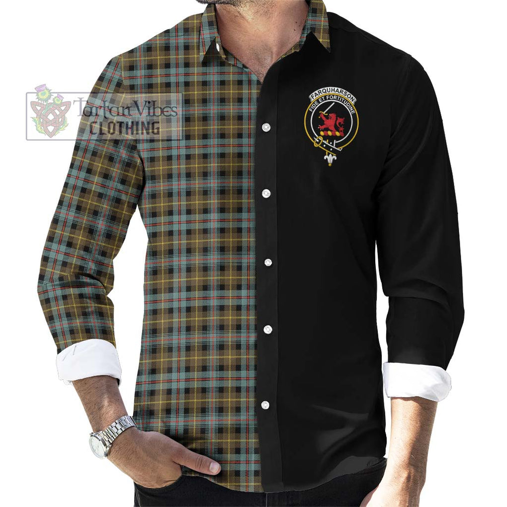 Farquharson Weathered Tartan Long Sleeve Button Shirt with Family Crest and Half Of Me Style - Tartanvibesclothing Shop