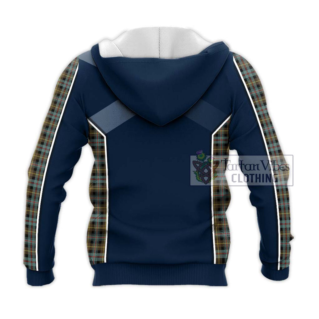 Farquharson Weathered Tartan Knitted Hoodie with Family Crest and Lion Rampant Vibes Sport Style - Tartan Vibes Clothing