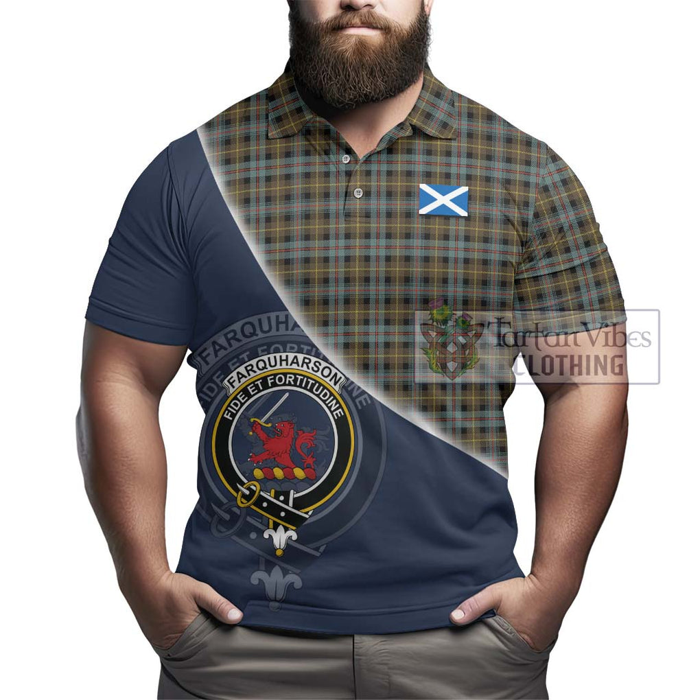 Farquharson Weathered Tartan Polo Shirt with Personalised National Flag and Family Crest Half Style - Tartanvibesclothing Shop