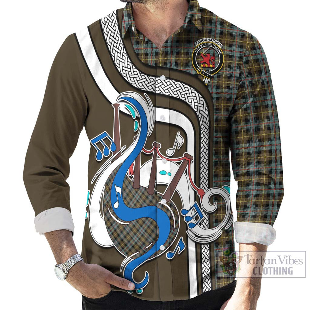 Farquharson Weathered Tartan Long Sleeve Button Shirt with Epic Bagpipe Style - Tartanvibesclothing Shop