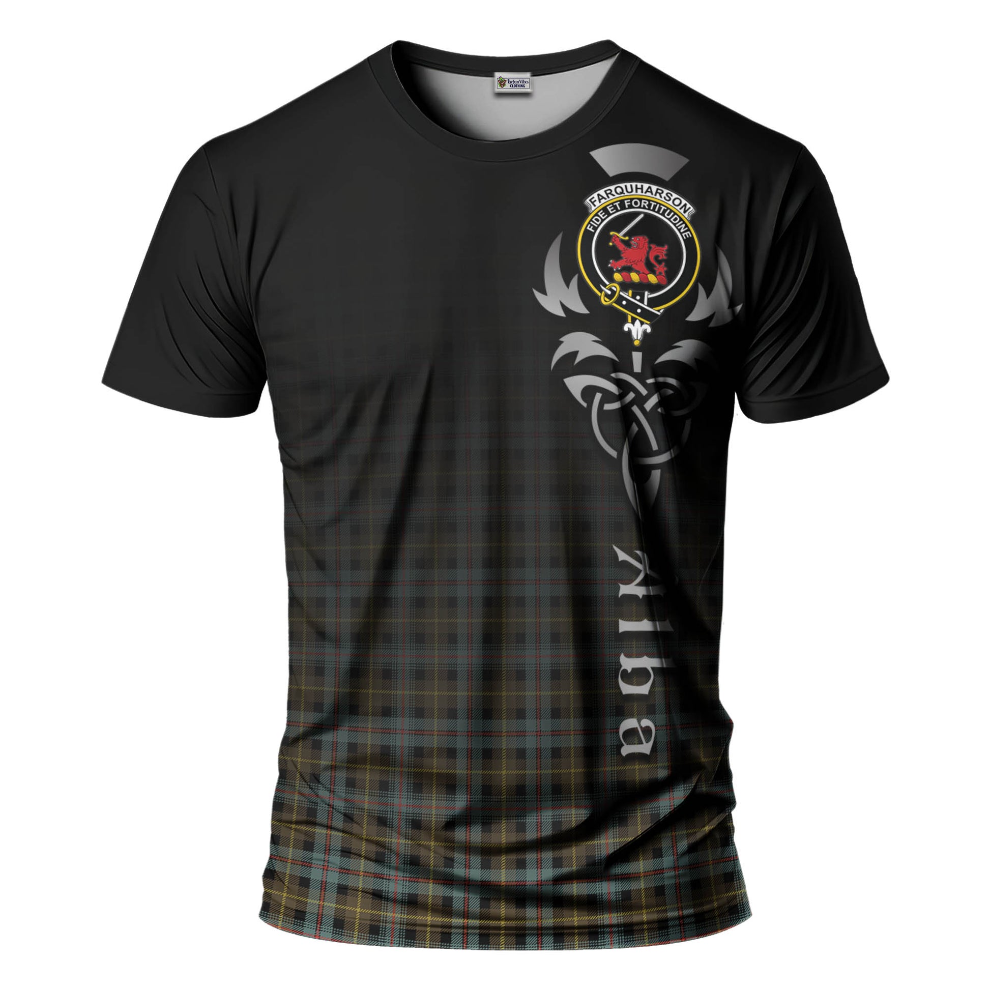 Tartan Vibes Clothing Farquharson Weathered Tartan T-Shirt Featuring Alba Gu Brath Family Crest Celtic Inspired