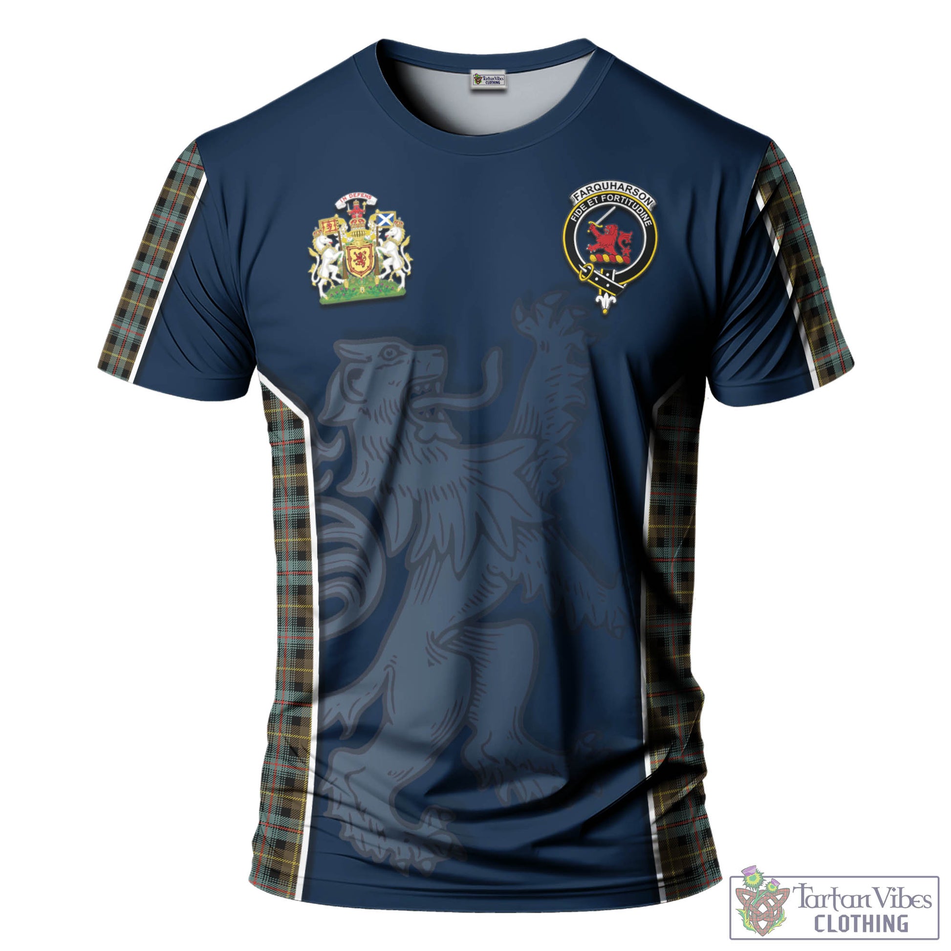 Tartan Vibes Clothing Farquharson Weathered Tartan T-Shirt with Family Crest and Lion Rampant Vibes Sport Style