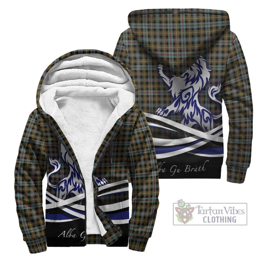 Farquharson Weathered Tartan Sherpa Hoodie with Alba Gu Brath Regal Lion Emblem Unisex - Tartanvibesclothing Shop