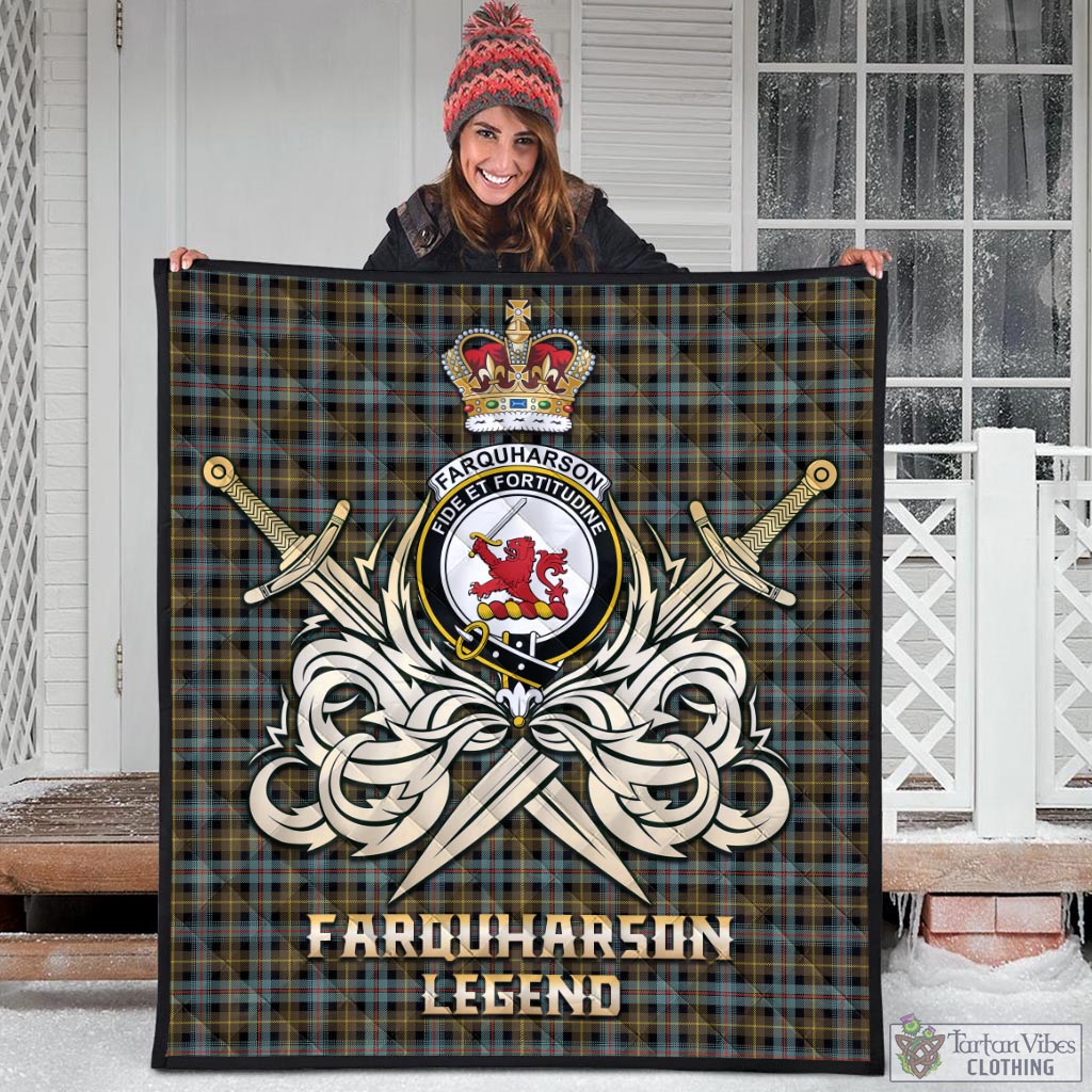 Tartan Vibes Clothing Farquharson Weathered Tartan Quilt with Clan Crest and the Golden Sword of Courageous Legacy