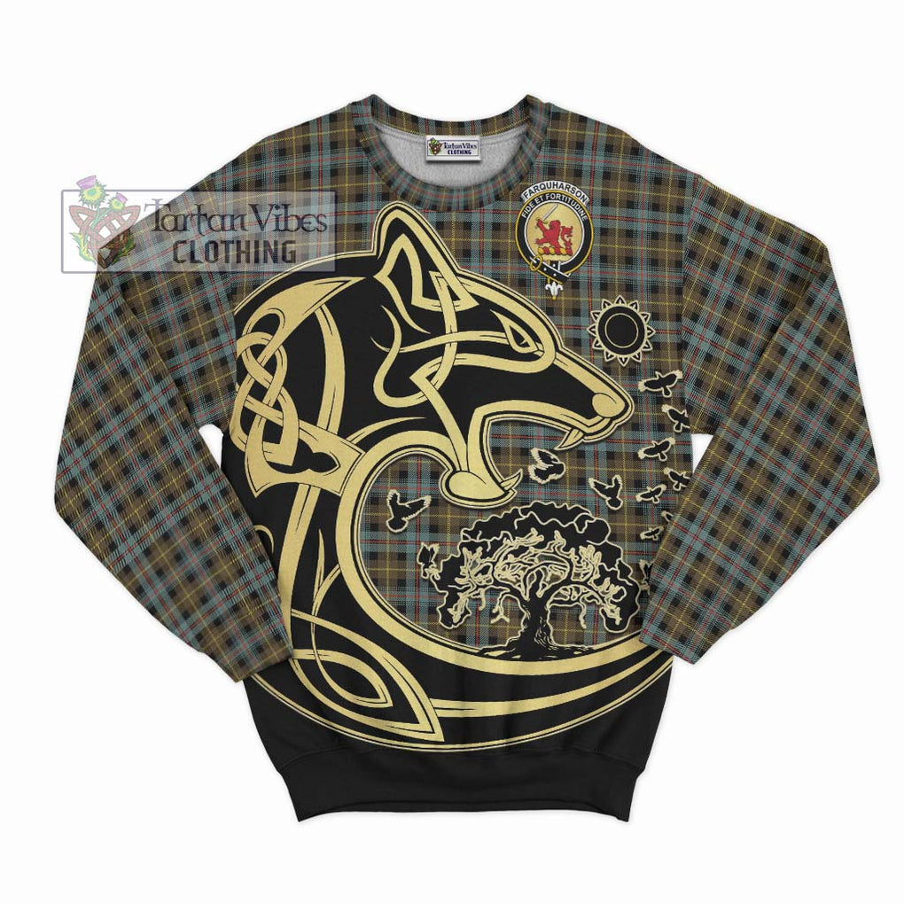 Farquharson Weathered Tartan Sweatshirt with Family Crest Celtic Wolf Style - Tartan Vibes Clothing