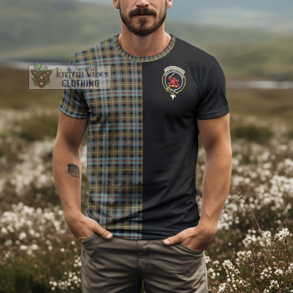 Farquharson Weathered Tartan T-Shirt with Family Crest and Half Of Me Style - Tartanvibesclothing Shop