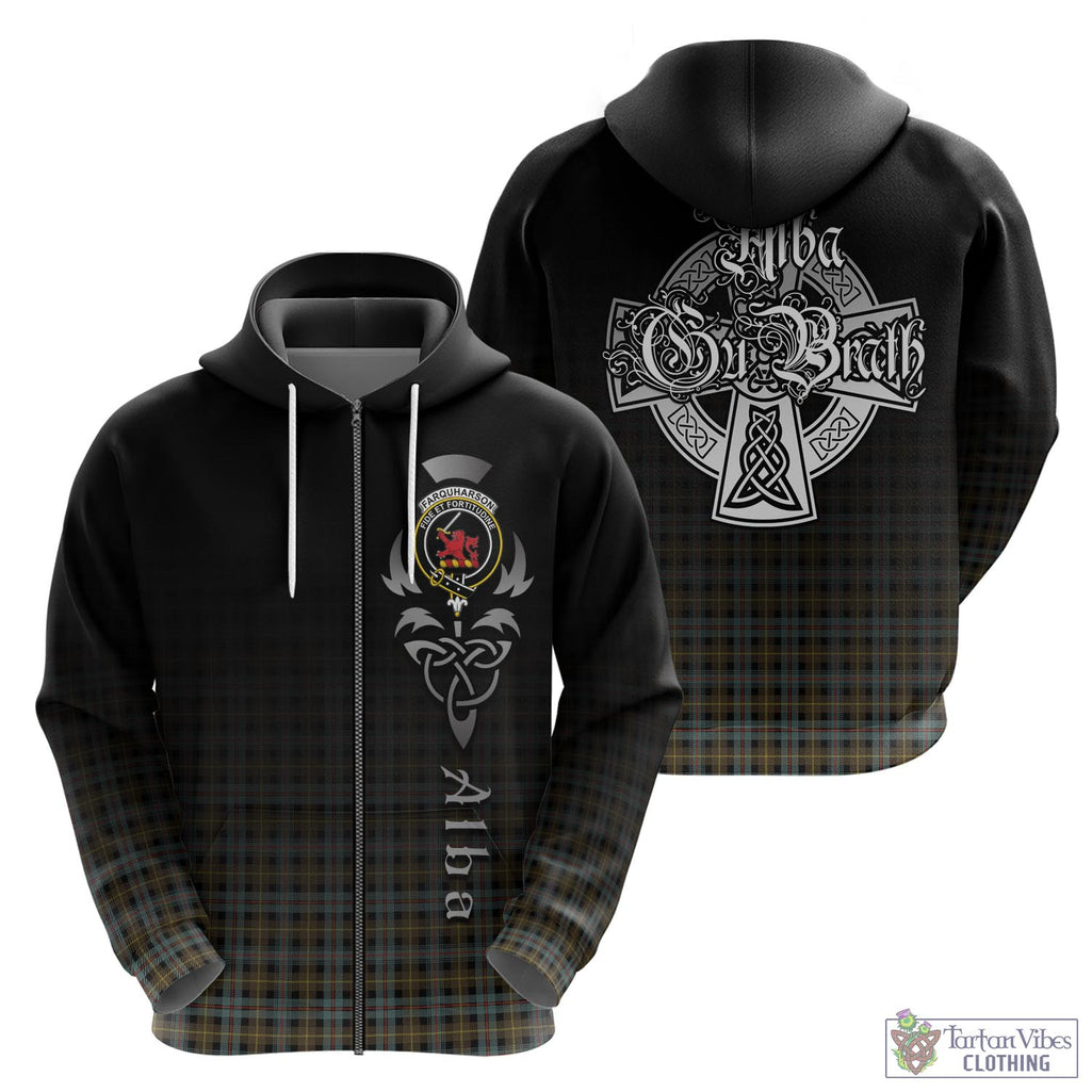 Tartan Vibes Clothing Farquharson Weathered Tartan Hoodie Featuring Alba Gu Brath Family Crest Celtic Inspired