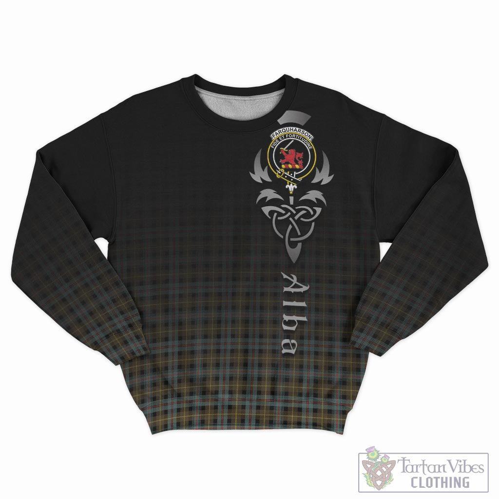 Tartan Vibes Clothing Farquharson Weathered Tartan Sweatshirt Featuring Alba Gu Brath Family Crest Celtic Inspired