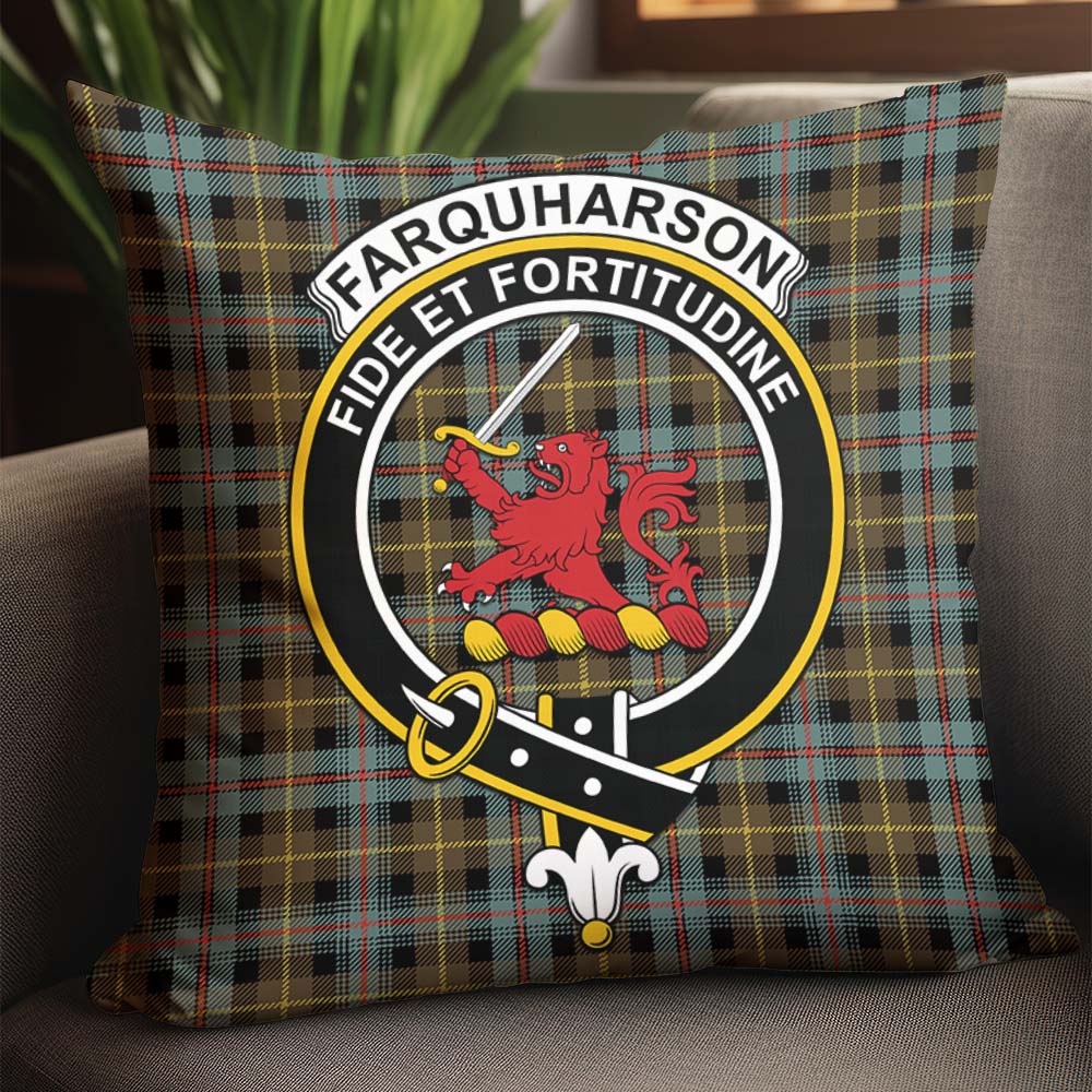 Farquharson Weathered Tartan Pillow Cover with Family Crest - Tartanvibesclothing